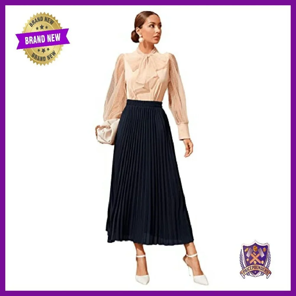 Longline Pleated Skirt Polyester Elastane Work Casual Wear